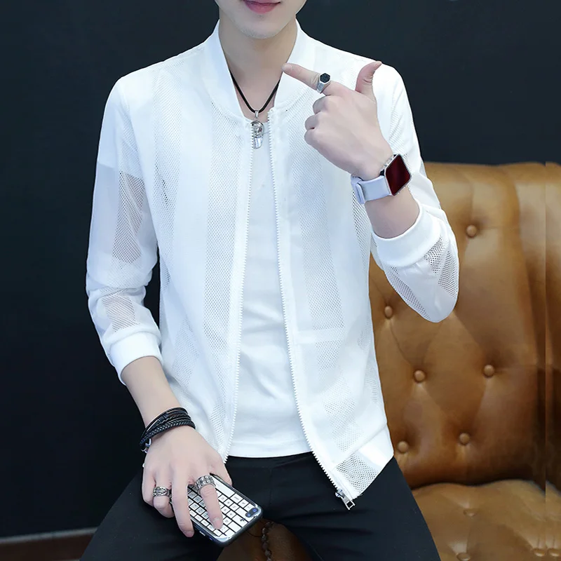 

Men's Thin Baseball Jaet Me Hollow out Breathable Summer ort Coat Korean Sle Faionable Student Sun Protection Clothing