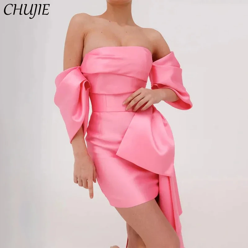 

Off Shoulder Evening Dresses Mermaid Mini Pleated Satin Wedding Party Dress Prom Gowns With Train Customized Vestidos De Gala