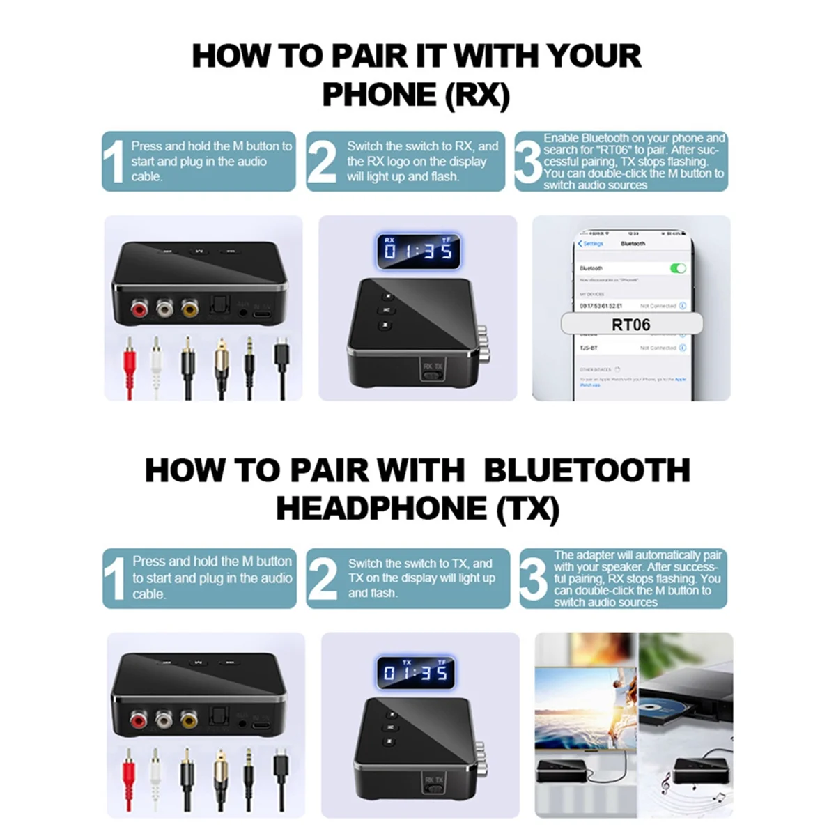 ABJG-新しい Bluetooth レシーバー 5.3 HD 3.5 ミリメートルジャック Aux ワイヤレスアダプタ音楽テレビカーオーディオ