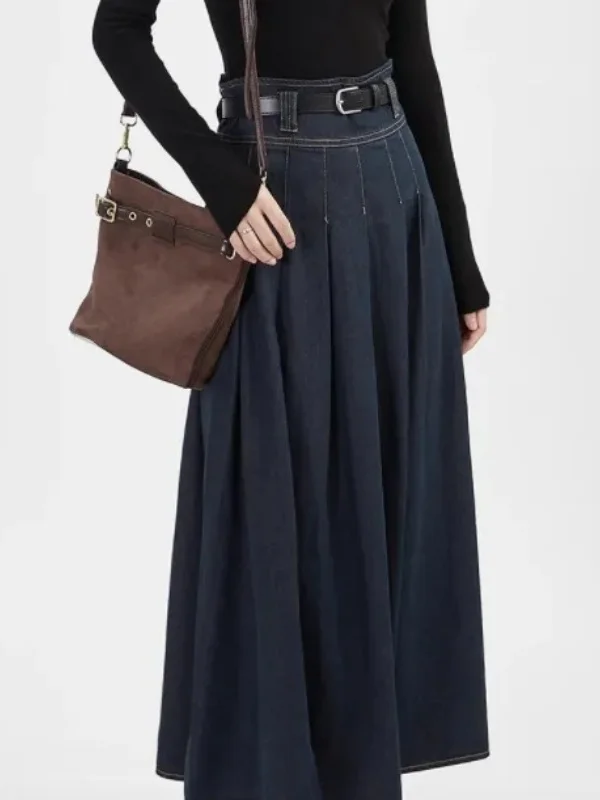 Guerui Combed Cotton Stretch High Waist A-Line Denim Skirt Women's Design Sensation Slimming Half-length Casual Skirt