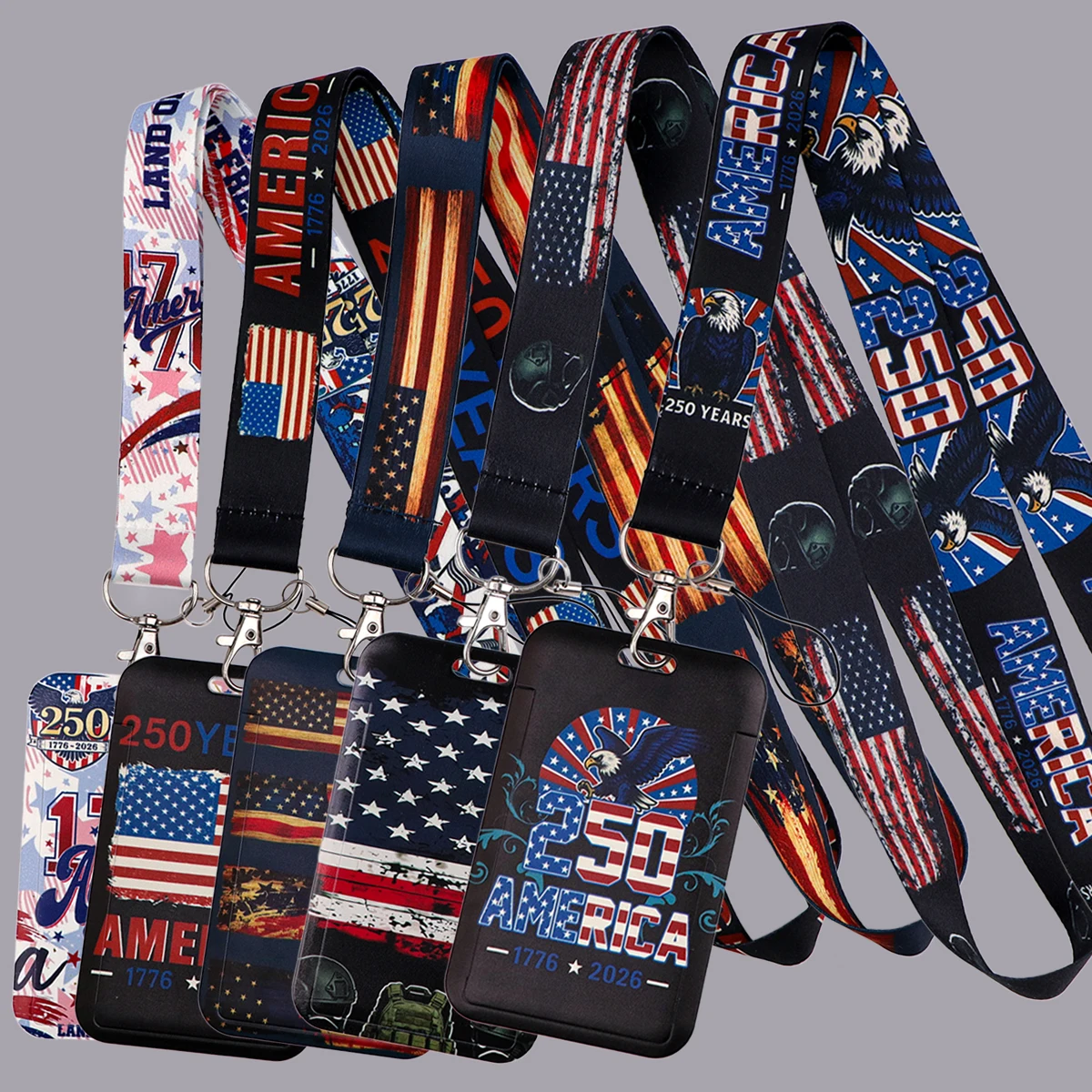 American Eagle Flag Credential Holder 250th Anniversary Neck Strap Lanyard for Key Keychain USB Badge Holder Keyring Accessories