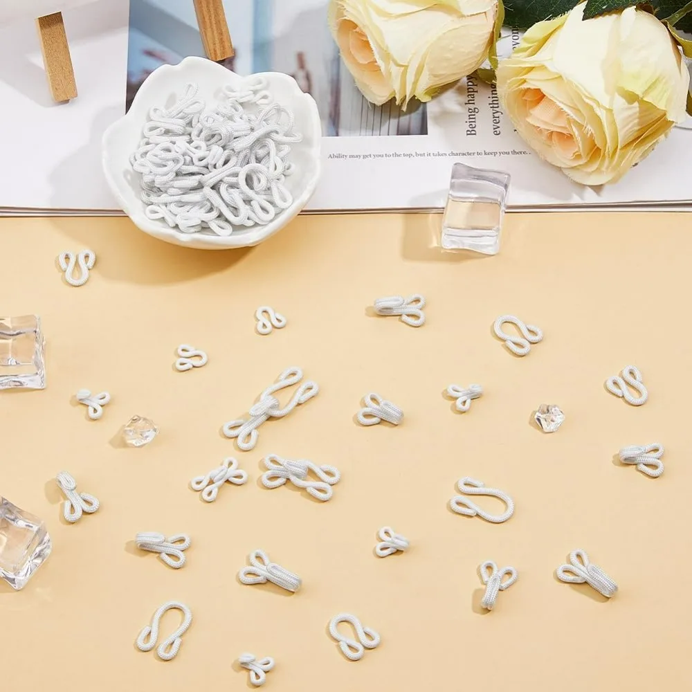 80Pcs 4 Sizes Covered Sewing Hooks and Eye Closure White Sewing Hidden Hook for Clothing Bra Thick Leather deep Pile Fabrics