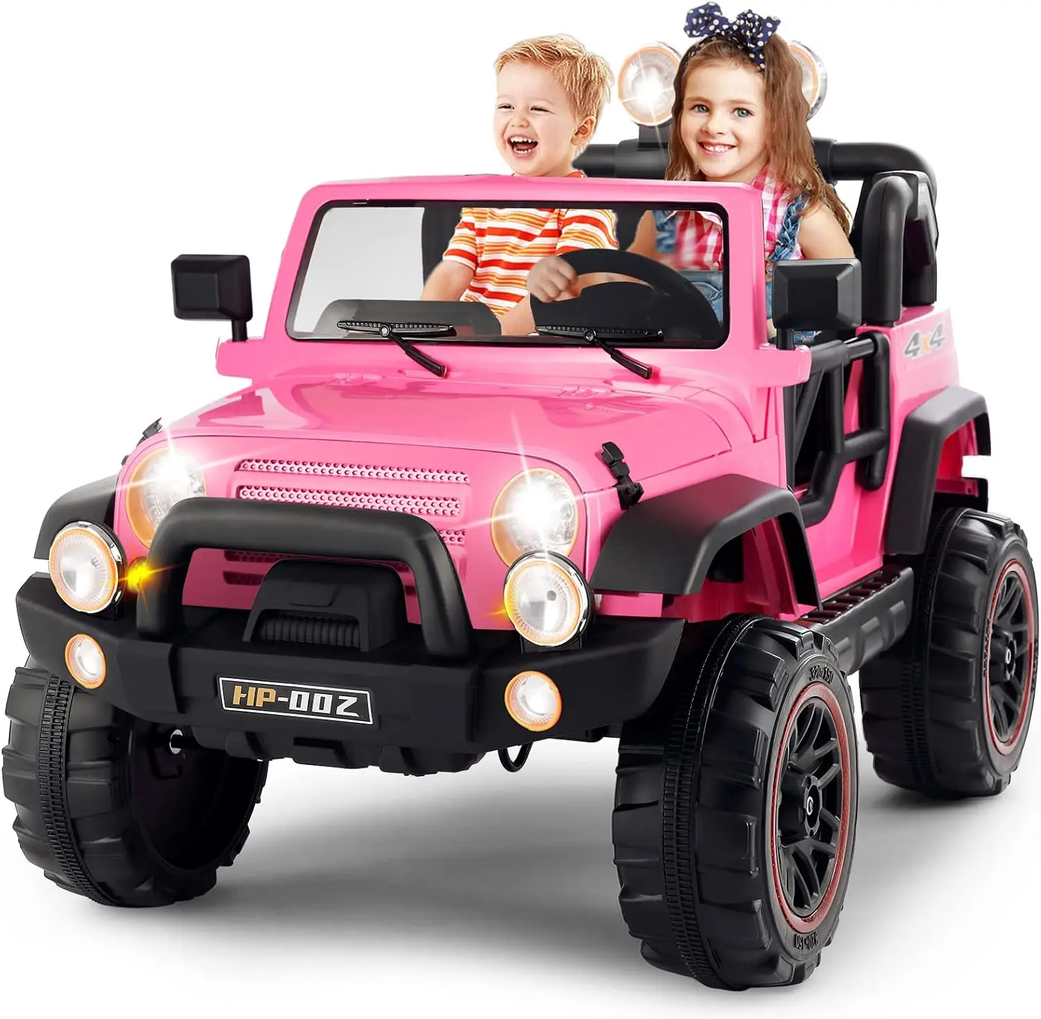 2-Seater Ride On Truck and Car Cover, 12V7AH Children's Electric Car W/Parental Remote Control, Music, LED Lights, Spring Suspen