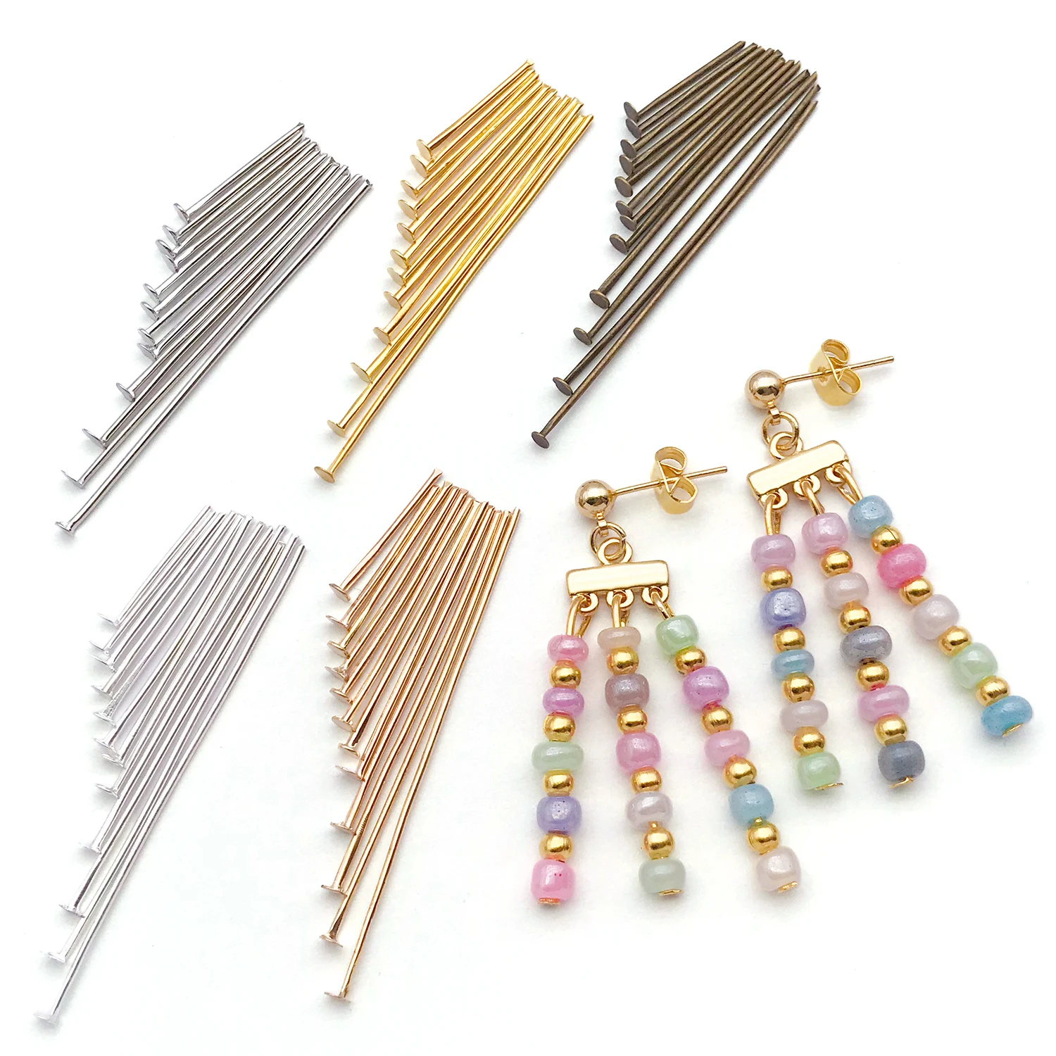 50pcs Iron Flat Head Pins, T-pins, for DIY Bracelets Necklaces Earrings Jewelry Making Accessories