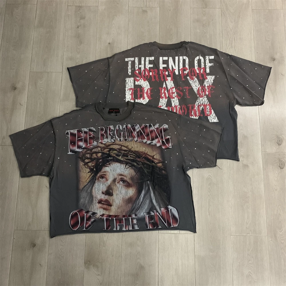 Rare Peace the end Oversize Hip-hop T Shirt Men Women Summer Style Tee Tops T-Shirt