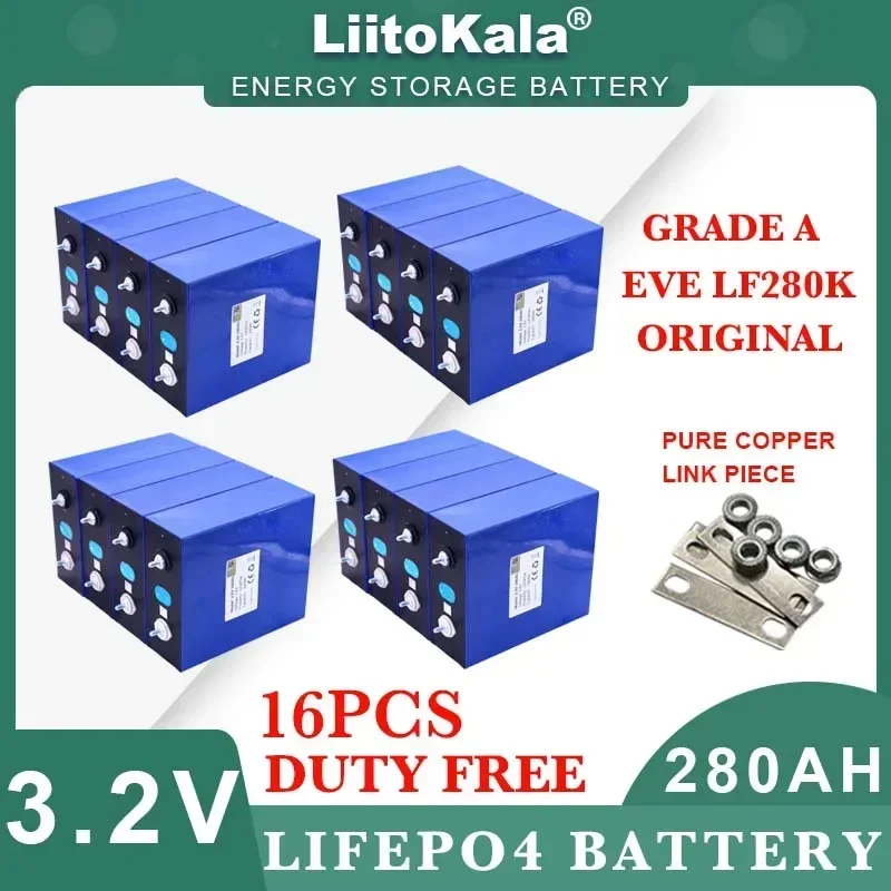 16pcs 3.2V 280Ah LiFePO4 battery DIY 12V 24v for Electric car RV Campers Golf Cart Off-Road Solar Grade A batteries Duty free