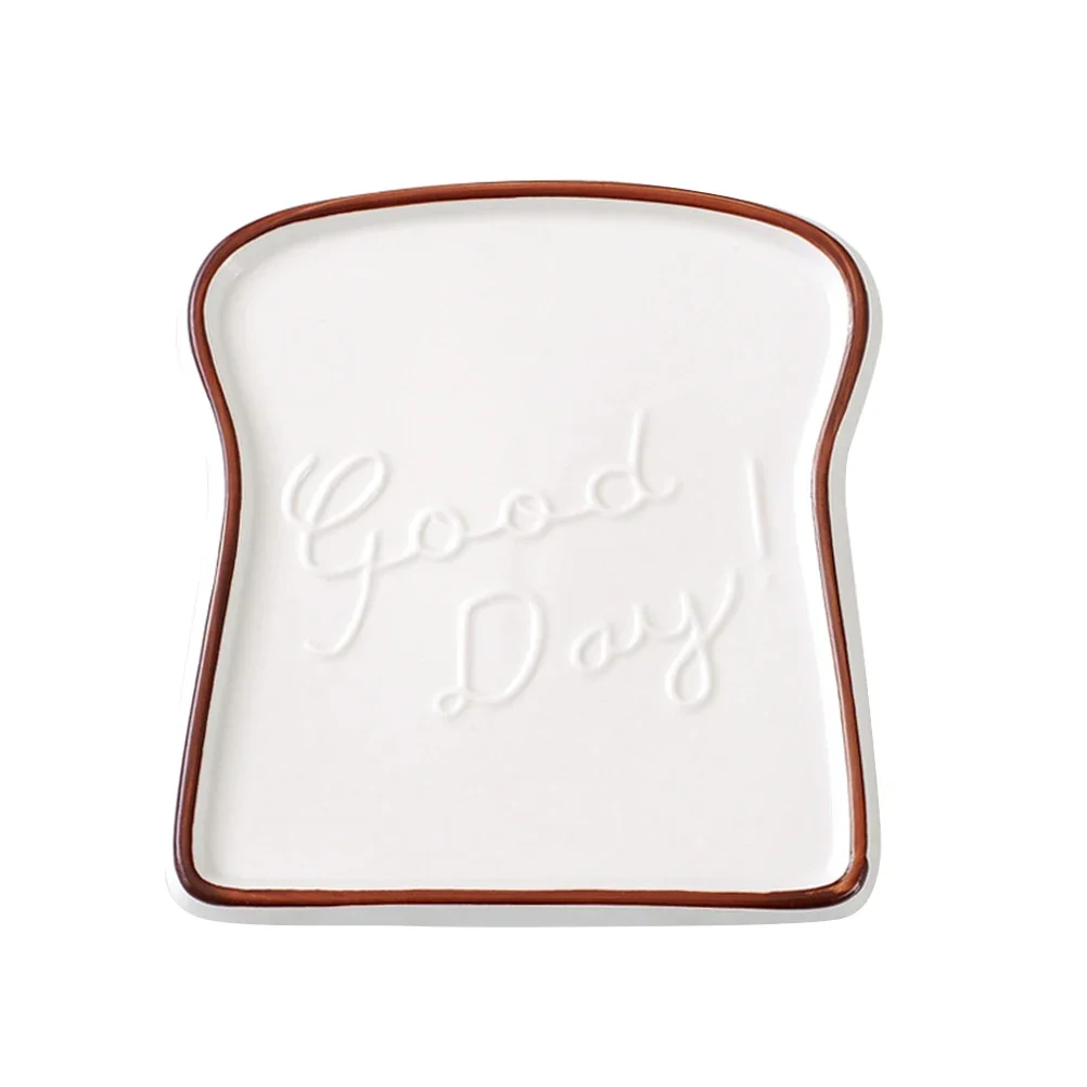 Kitchen Storage Serving Tray Ceramic Plate Toast Bread Shaped Plate Porcelain Salad Dessert Dish Tray for Home Restaurant Cafe