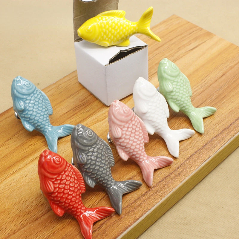 63mm Children Drawer Knobs Fish Shape Ceramic Handles for Kids Room Kitchen Cabinet Handles Cupboard Knobs Furniture Hardware