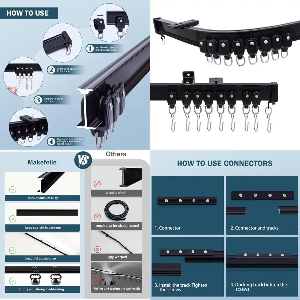 

Bendable Aluminum Track for Ceiling Curtains, Room Divider, RV, Shower, Outdoor, and Hospital Use, Black, 3-15ft