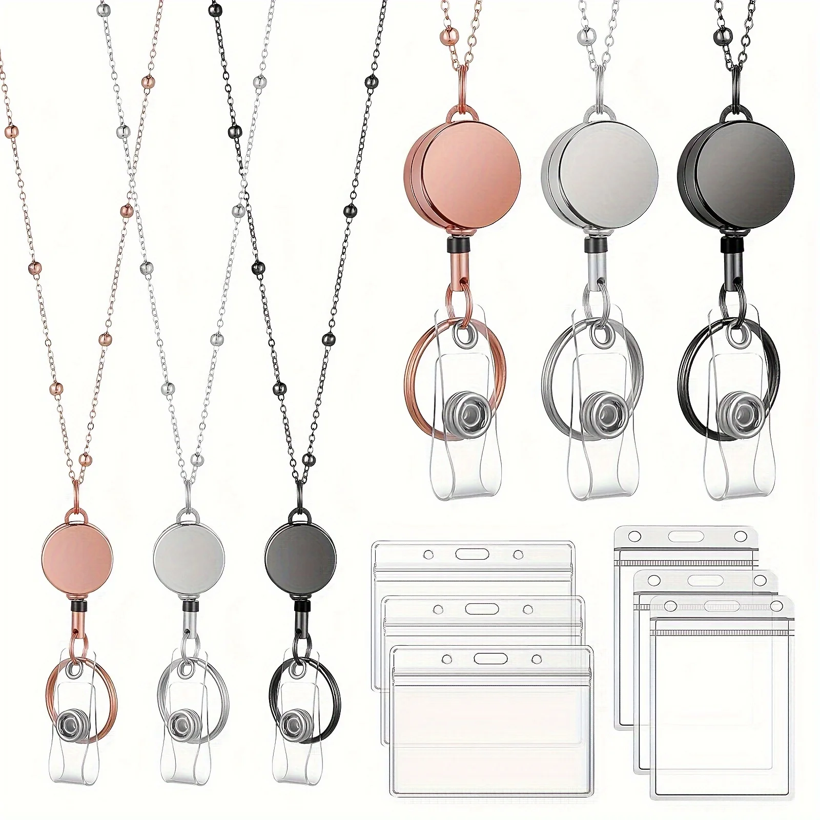 

Набор из 3 шт., выдвижные держатели для удостоверений личности, прочные металлические ремешки для офисных работников, профессиональная катушка для бейджей с 2 держателями для удостоверений личности