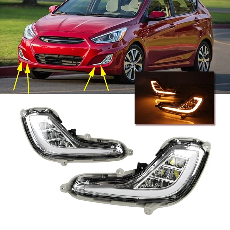 1 Pair Car Front LED Turn Signal Daylight Fog Lamp Daytime Running Lamp for Hyundai Accent 2012-2016 Car Exterior Lighting Parts