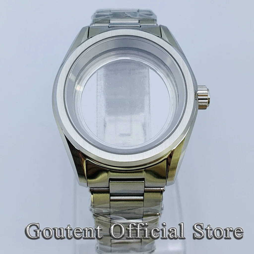 Goutent 38mm Silver Sapphire Glass Watch Case Stainless steel Watchband Fit NH35 NH36 ETA2824 PT5000 Automatic Movement