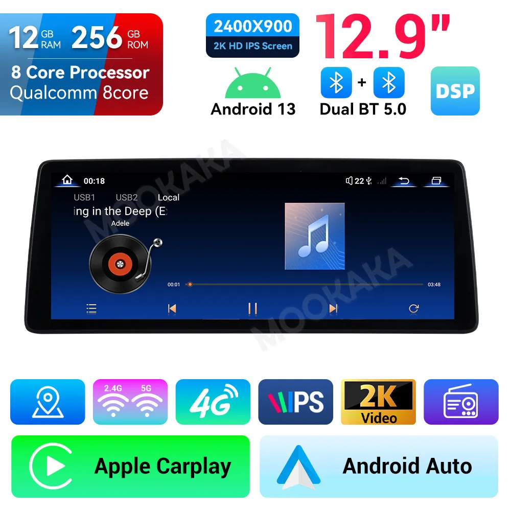 12.9'' Car Radio For BMW 3 Series E90 2005-2012 Wireless Carplay Android Auto Multimedia Player GPS Navigation Head Unit Screen