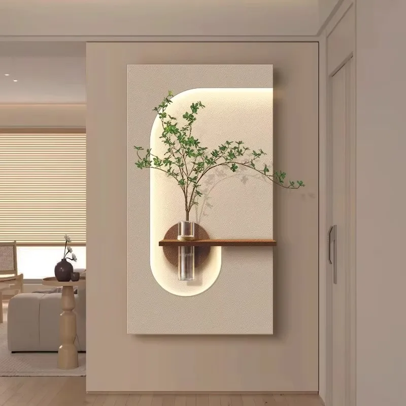 2026 Hot Sale  New cream hydroponic green plant sandstone wall lamp vase entrance decorative painting three-dimensional