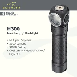 Skilhunt-ヘッドランプh300,2500ルーメン,バッテリー18650,赤/青の信号ライト,新しいudocリフレクター,磁気テール