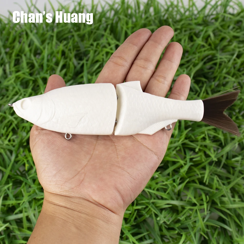 Chan's Huang 10PCS DIY Unpainted Jointed Swimbait Blank Hard Segmented Fishing Lure Blank With Brush Tail Artificial Glide Bait