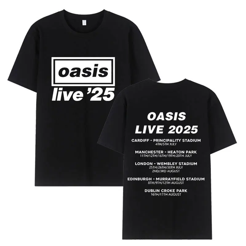 British Band O-Oasis Live 25 Tour 2025 Tee Shirt Men Fashion Cotton Short Sleeve T-Shirt Unisex Vintage O-Neck Clothing T Shirts