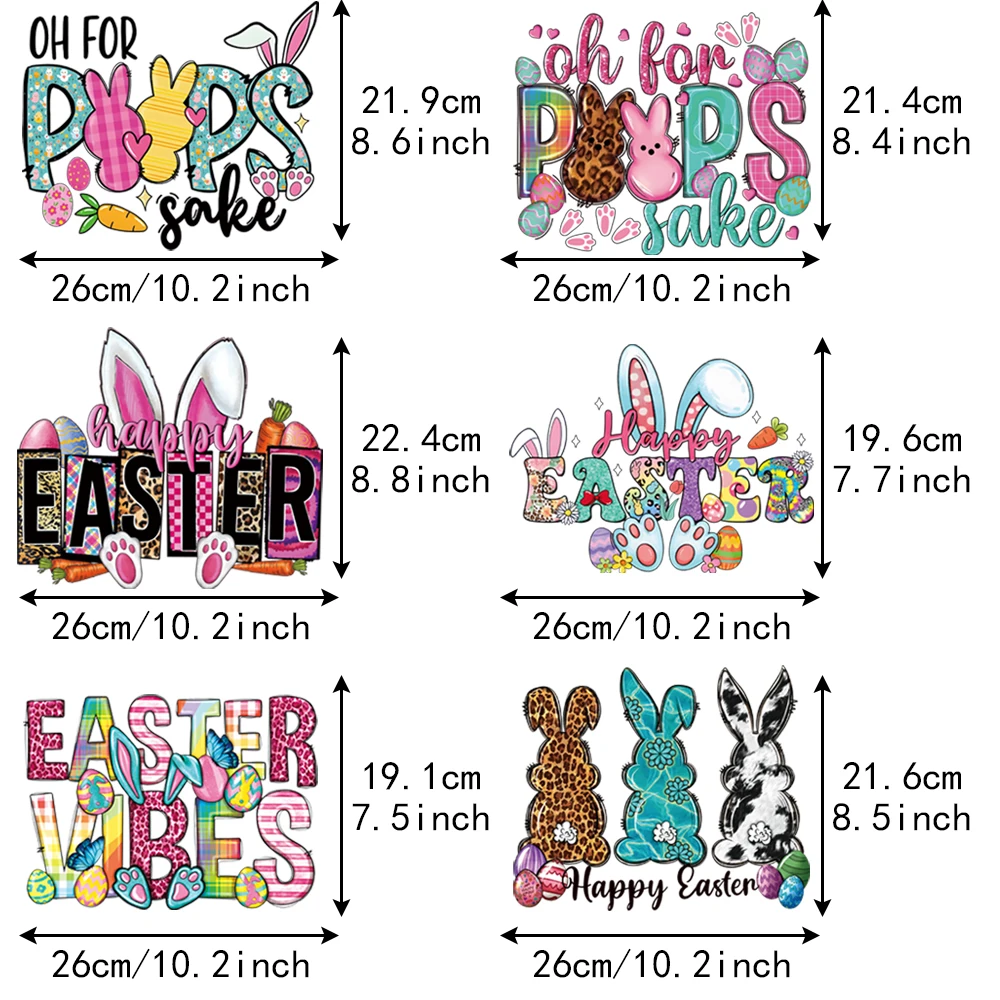 Bunny 6pcs Cute Carrot Rabbit Heat Transfer Stickers, Suitable for Women and Men, DIY Decoration