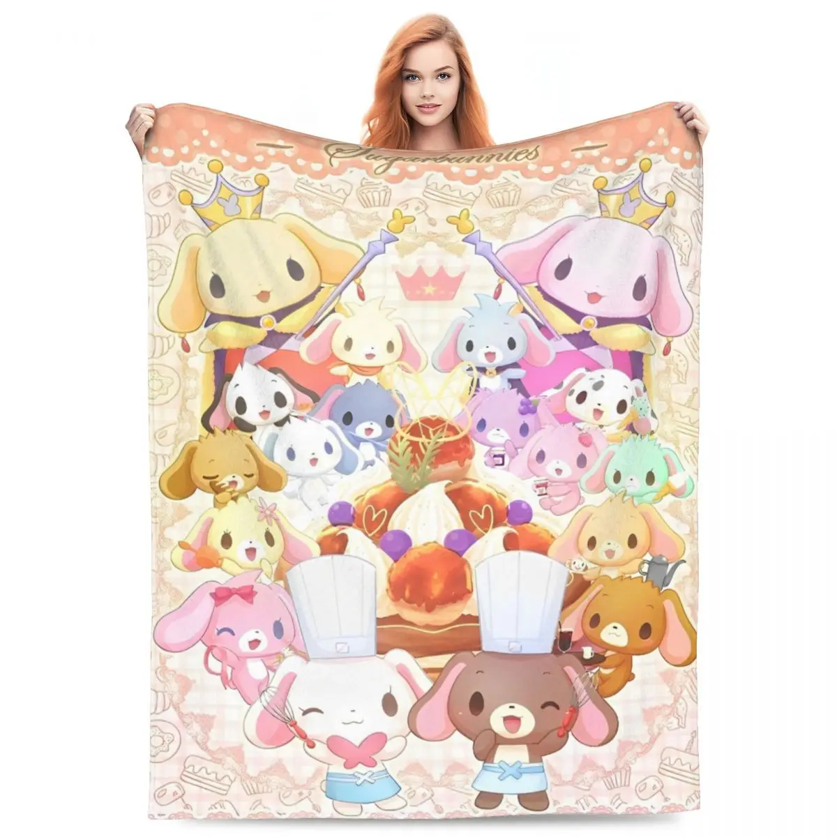 Sugarbunnies Sugar Rabbit Blanket Cover Fleece Sanrio Cartoon Warm Throw Blanket for Car Sofa Couch Bed Rug