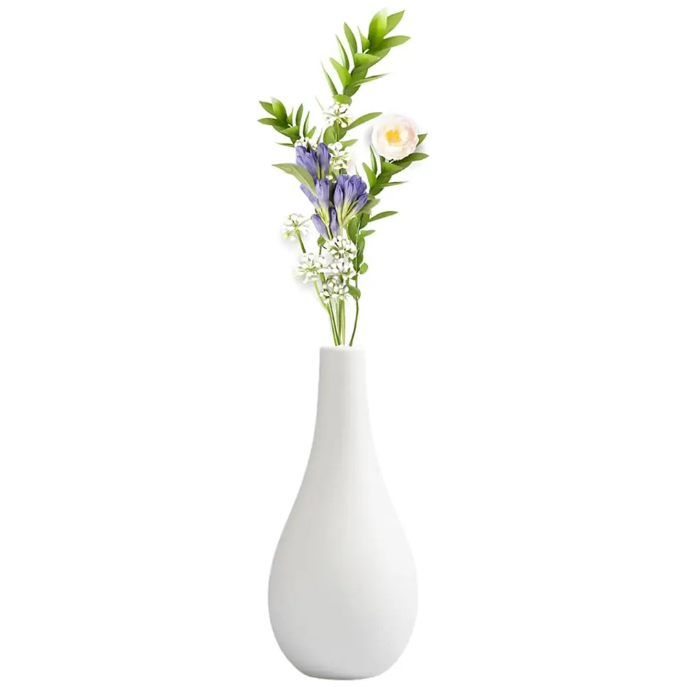 6.5Inch White Ceramic Bud Vase Narrow Neck Floral Table Centerpiece Home Wedding Party Decor, Customized
