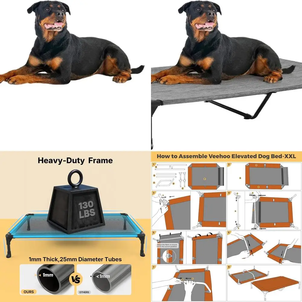 

Охлаждающая кровать-лежанка для крупных собак, увеличенный размер, дышащая сетка, нескользящие ножки, 53x37 дюймов, черно-серебристая