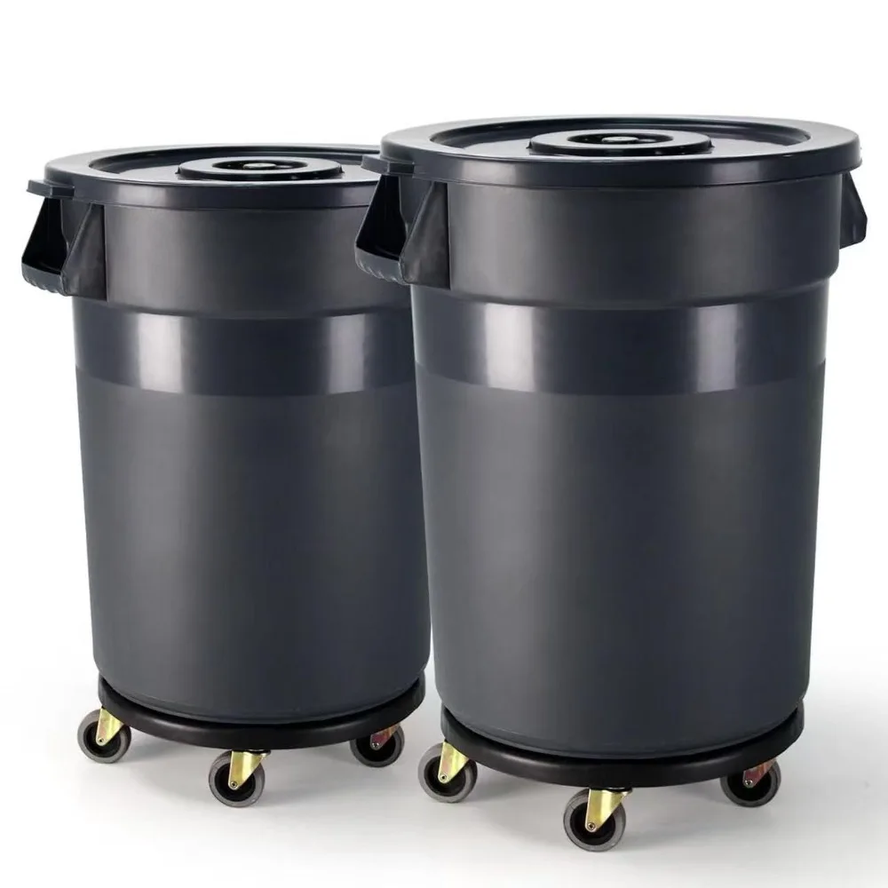 

32 Gallon Wheeled Outdoor Trash Bin with Removable Wheels and Sturdy Lid for Yards, Garages, and Backyards
