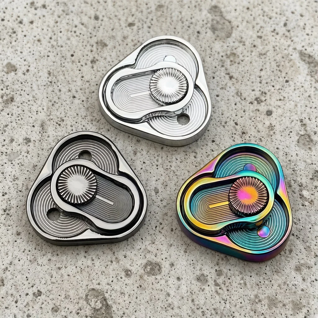 Triangular Rotating Metal Push Slider, EDC Click Fidget Coin, Portable Stress Relief Hand Toy for Adults
