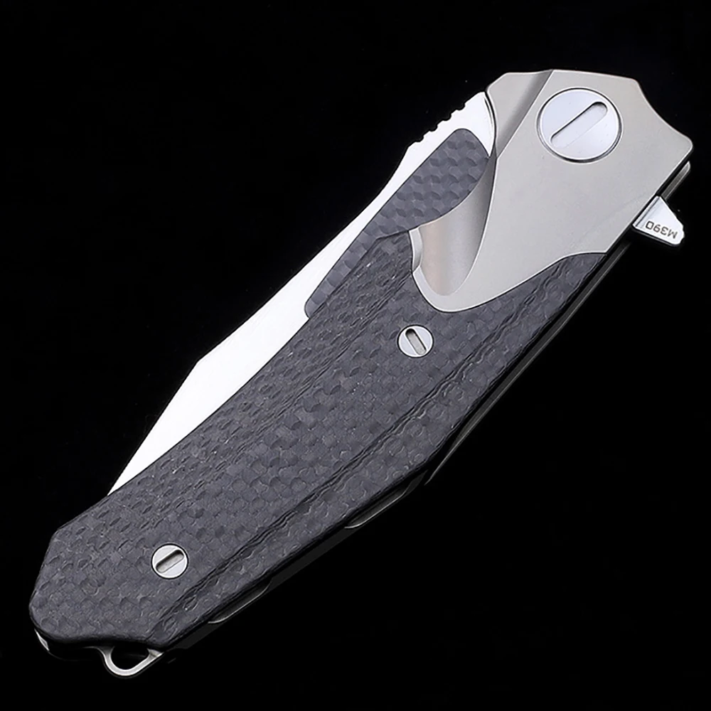 Tactical Knife Kevin Venom M390 Titanium Knife Handmade Wire Drawing Blade Carbon Fiber Handle Camping Survival Tools