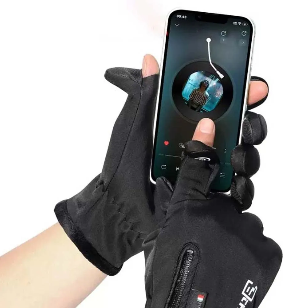 

Polar Fleece 2 Finger Flip Gloves Soft Anti-slip Plush Thickened Gloves Contrast Color Warmer Windproof Finger Mittens Outdoor