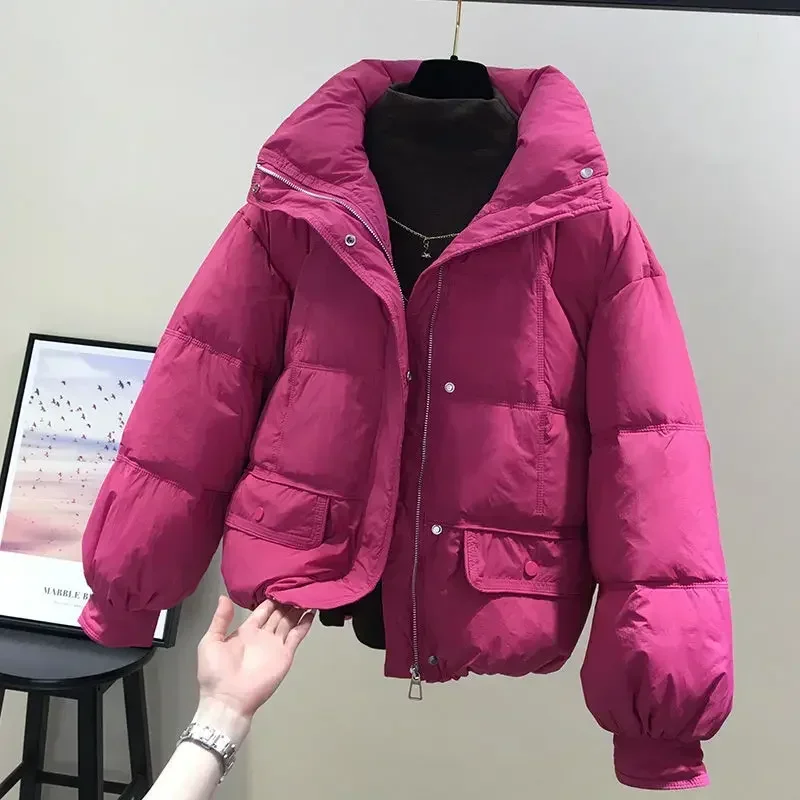 2024 New Winter Parkas Stand Collar Short Down Padded Jacket Women Fashion Solid color Loose Thick Warm cotton Coat Female R402