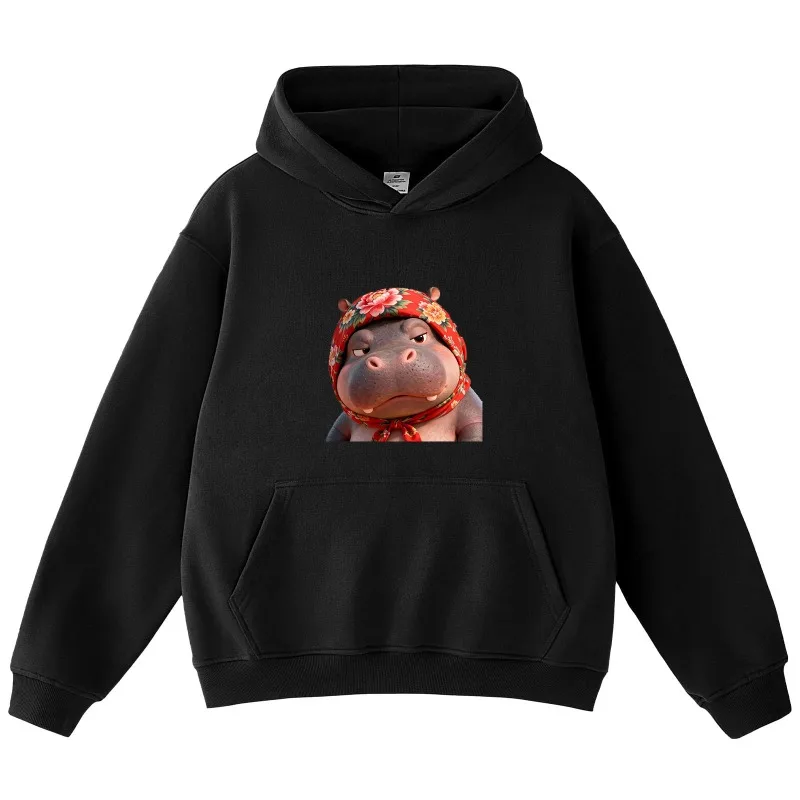 Sweat à capuche imprimé hippopotame Vintage unisexe, Streetwear décontracté, graphique à manches longues, léger, haut tendance quotidien d'automne