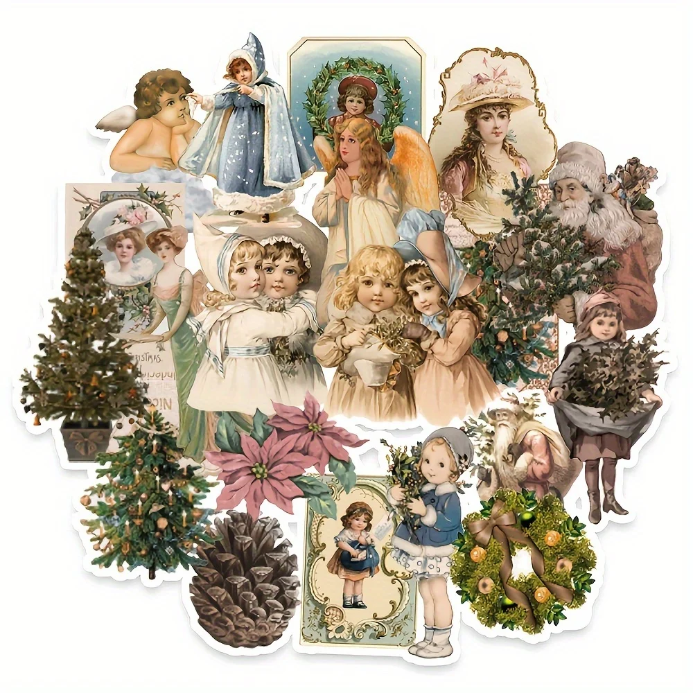 50PCS Retro Weihnachten Aufkleber Für Junk Journal Wasser Flasche Laptop Telefon Party Dekoration Scrapbooking Schreibwaren