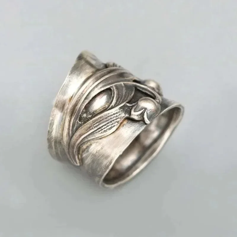 Fashion Lily Flower Versatile Ring Women Vintage Metal Ring Female Retro Flower Wrapped Ring Jewelry Accessories طيز بنات صغار