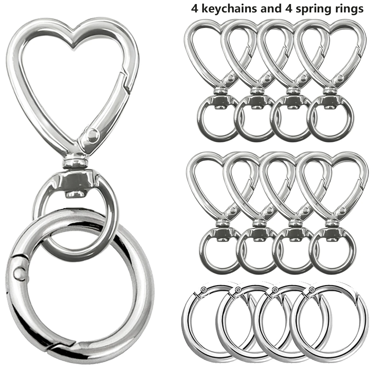 8/20PCS hartvormige metalen sleutelhanger: roterende sluiting sleutelhanger ronde karabijnhaak clip O-type veerhaak. Geschikt voor handtassleutels,