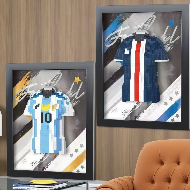 

Набор строительных блоков для сборки футбольной формы в рамке - 4 цвета, 3D-пазл из кирпичиков для коллекционирования и декора дома/офиса