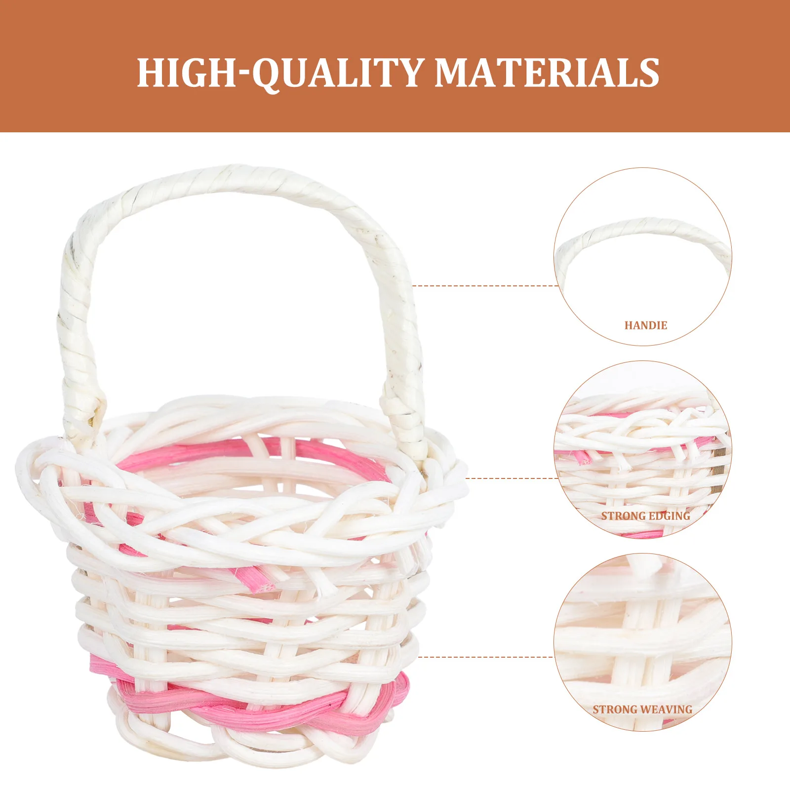 سلة صغيرة 10 قطع من سلة الروطان المنسوجة على شكل زهرة صغيرة لتزيين المنزل والمكتب والحديقة #4