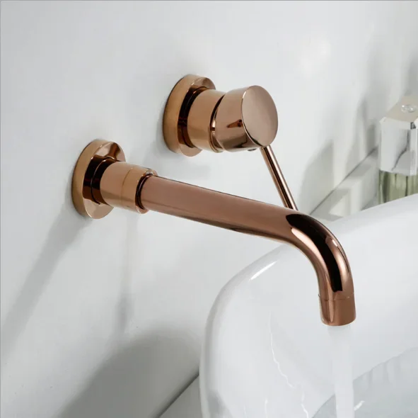 Rose Gold Bathroom Basin Faucet Wall Mounted Single  Handle Bathroom Faucet Bathroom Sink Faucet