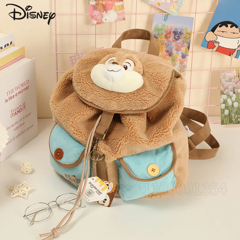 Disney New Plush Backpack Luxury Brand Original Women's Plush Doll Backpack Cartoon Women's Backpack Large Capacity High Quality