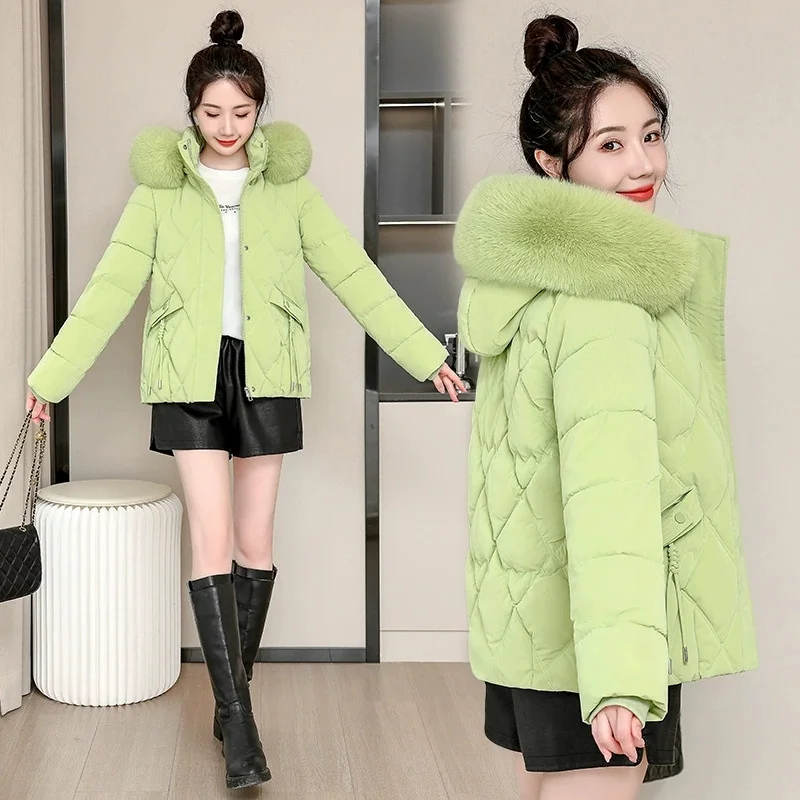 

Women Winter Jacket Coat 2025 New Loose Versatile Thick Hooded Fur collar Down cotton Padded Jackets Female Warm Parkas Outwear