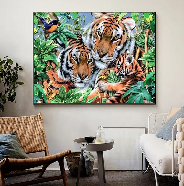 5D pittura diamante fai da te paesaggio della foresta e animali tigre mosaico strass ricamo pieno diamante rotondo punto croce regalo per la casa