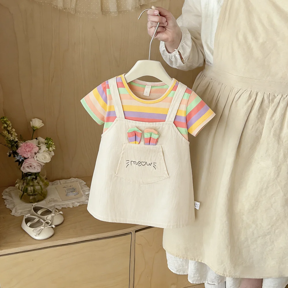 Baby Dress Summer Stripe Cartoon Cute Girl Dress Sweet Beach Princess Children Dress Baby Girl Clothes