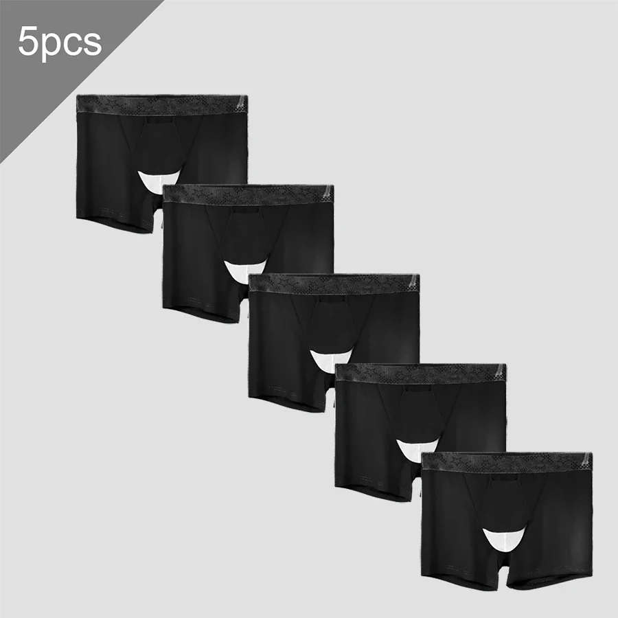 

Нижнее белье с венками Spermatic, 5 шт., мужской ледяной шелк, летний тонкий стиль, мужские шорты с разрезом на пуле, изогнутые, плоские шорты