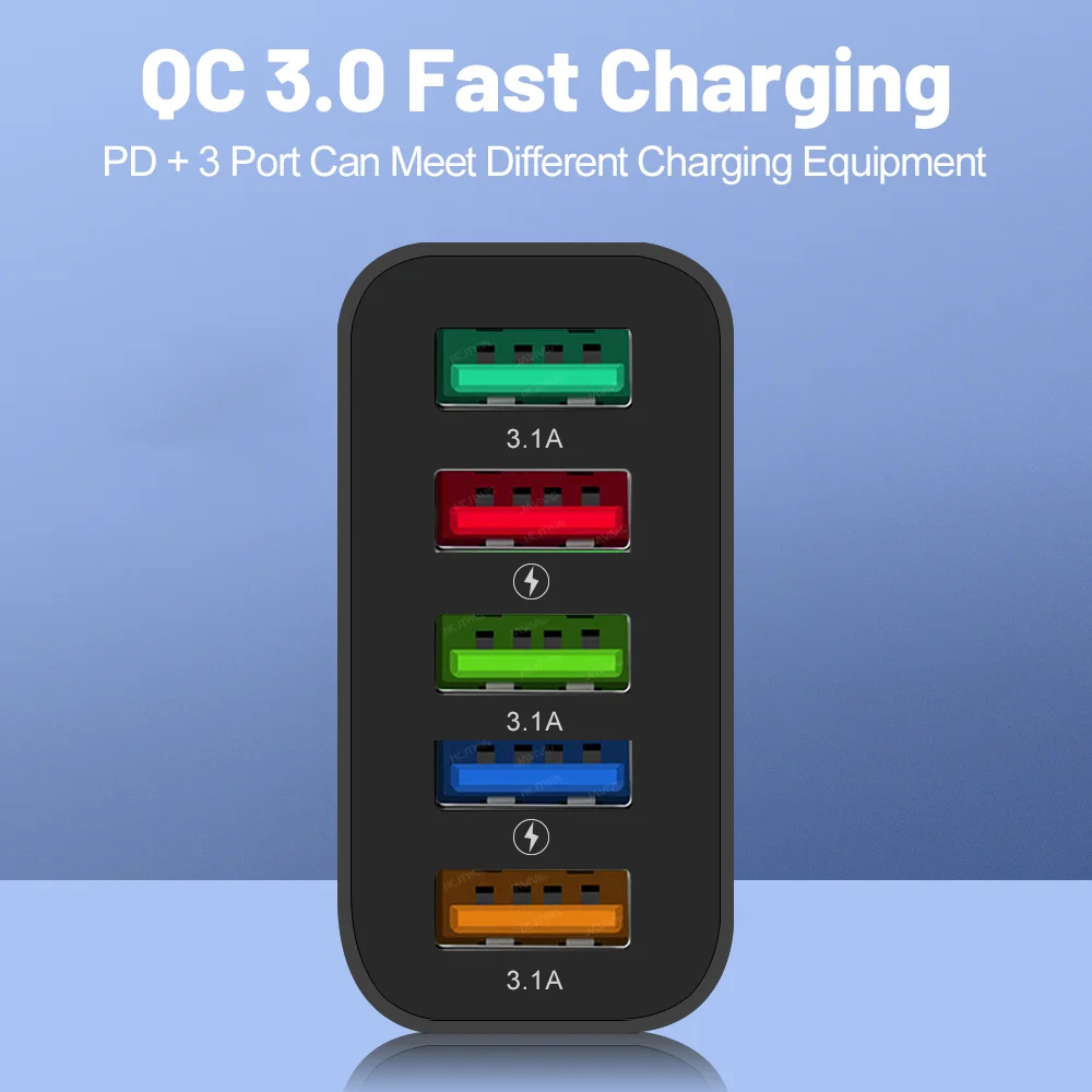 USB 48 واط 3.1A شاحن الهاتف متعدد المنافذ شاحن محول الشحن السريع آيفون سامسونج Oneplus Xiaomi الاتحاد الأوروبي/الولايات المتحدة التوصيل الجدار شاحن