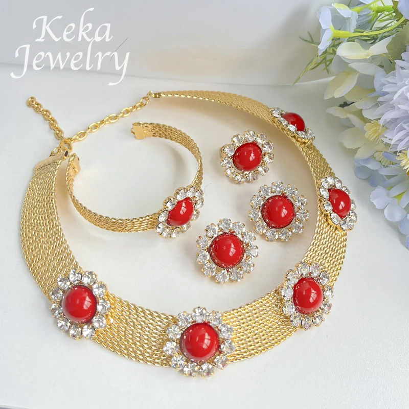 African 18K Jewelry Necklaces Earrings Sets Ethiopian Gold Plating Necklace Set  For Bridal Jewelry Sets Wedding Gift idea