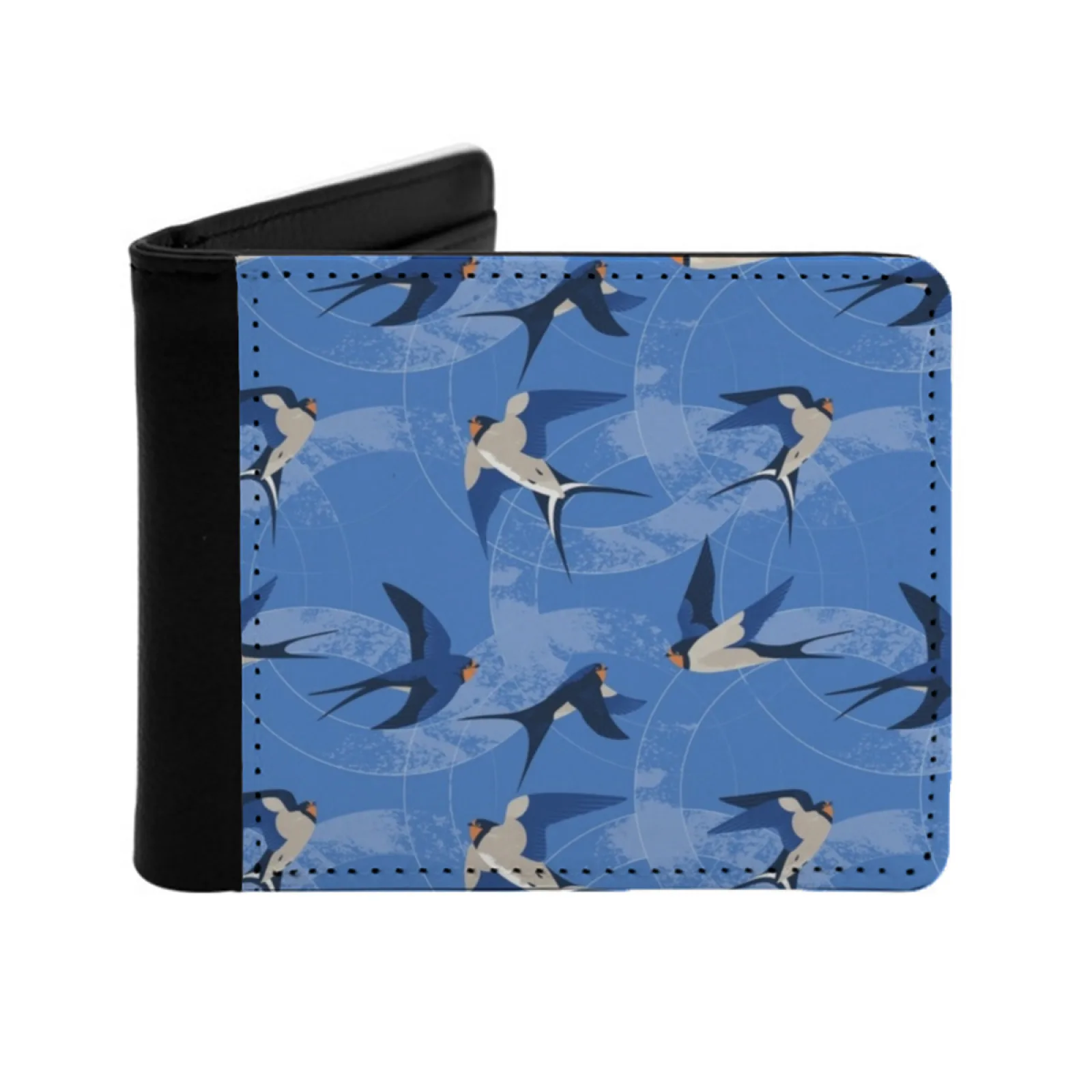 

A Swallow Summer Short Men's Wallet Multifunction Purse Male Pu Leather Wallet Swallow Barn Swallow Birds Clouds Flight Blue