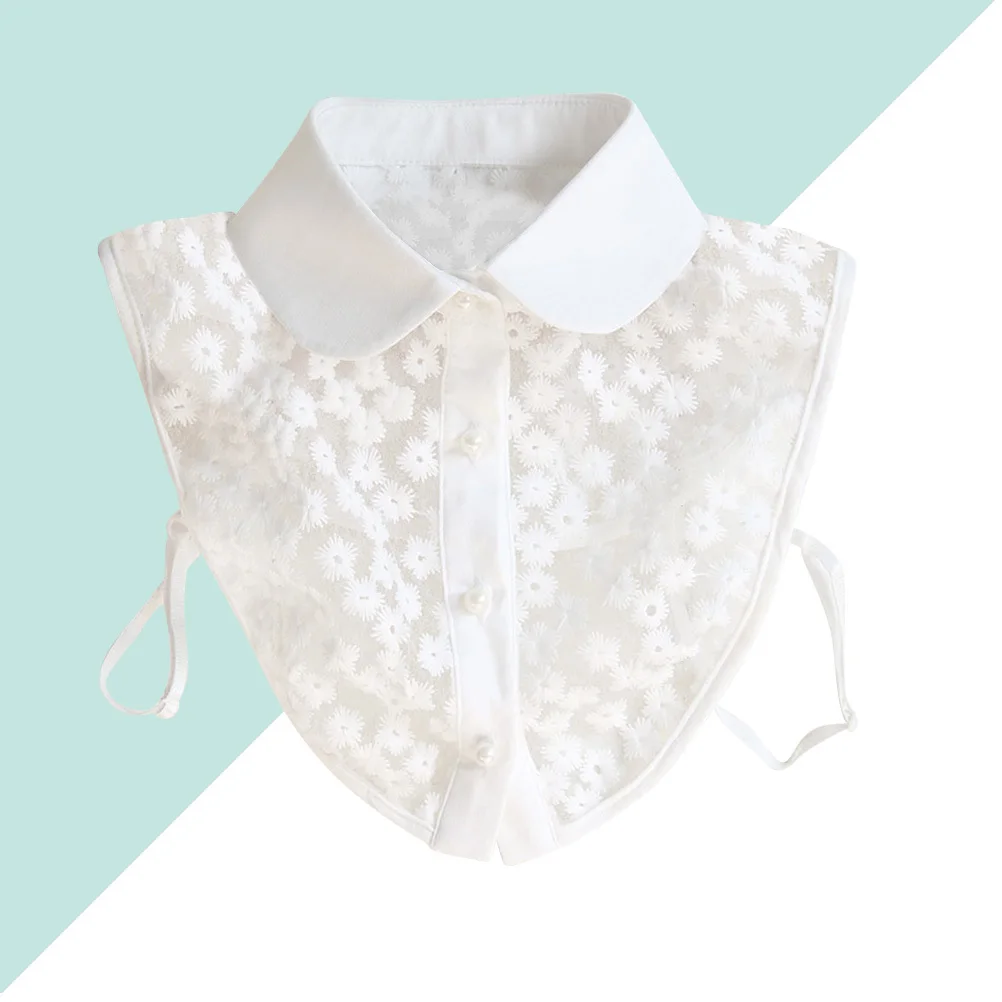 المرأة الدانتيل وهمية طوق انفصال الأزياء العنق التبعي الأبيض نصف قميص بلوزة طوق لأربعة