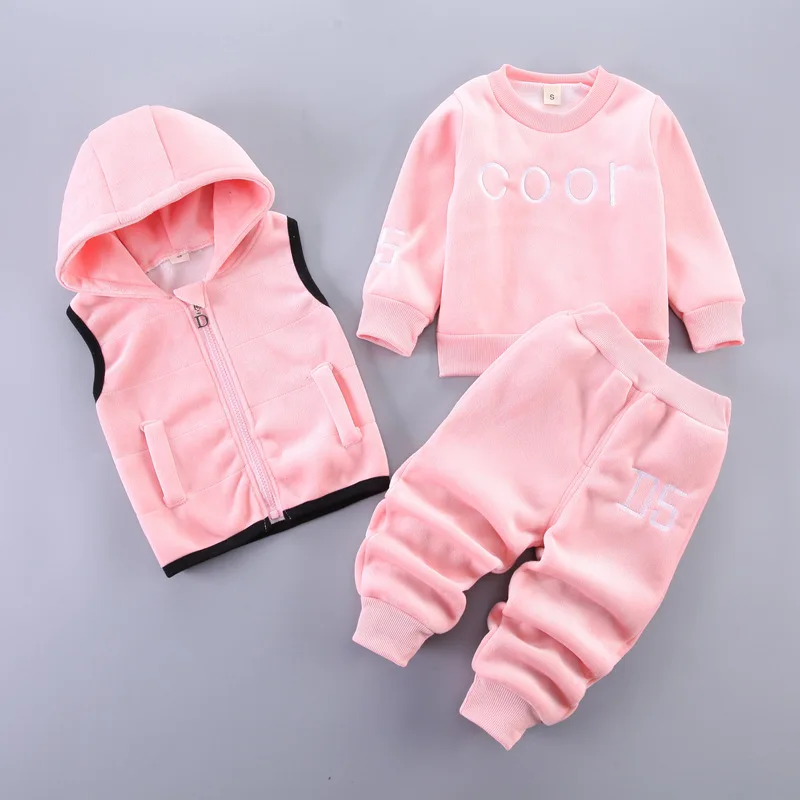 Set di abbigliamento per neonati e ragazze addensare in pile per bambini capispalla con cappuccio top pantaloni 3 pezzi abiti per bambini Costume