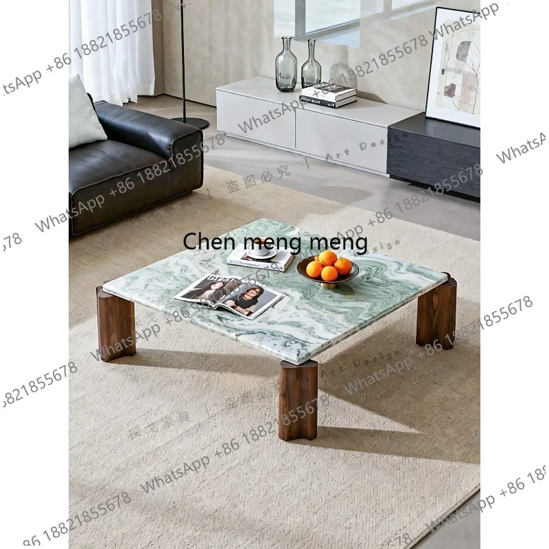 Italian minimalist colored jade natural luxury stone coffee table ash wood marble advanced custom small apartment