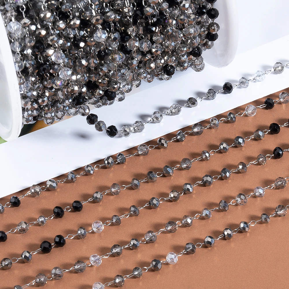 1Meter Stainless Steel Gray Beads Chain For Necklace Bracelet DIY Jewelry Making Supplies