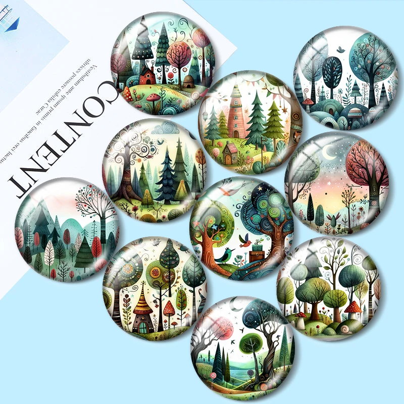 Whimsical Trees 10pcs 12mm/16mm/18mm/30mm Round Photo Glass Cabochon 25mm Demo Flat Back Making findings